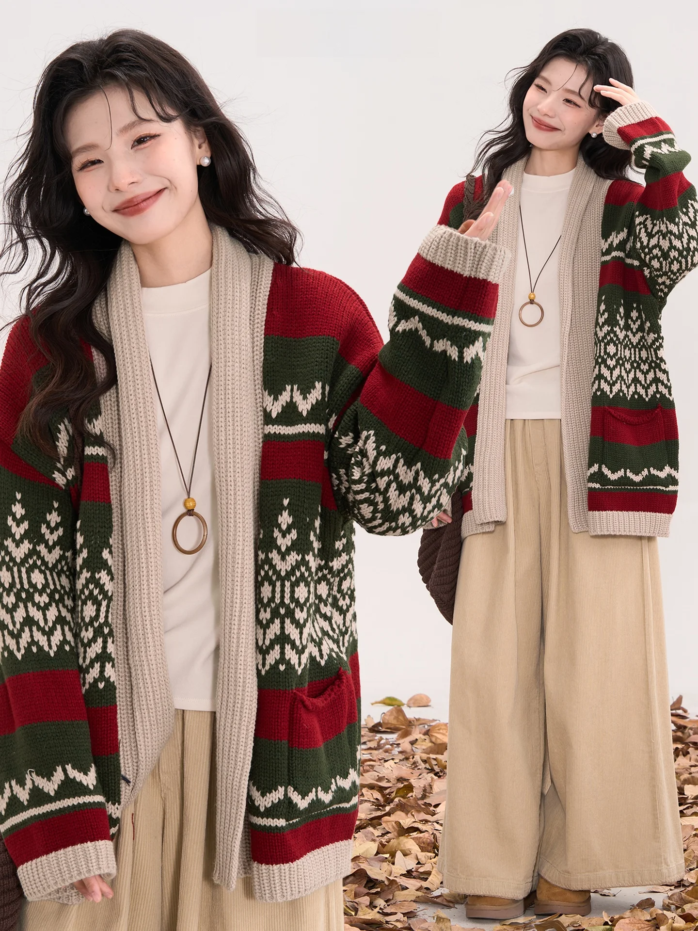 

Утепленный кардиган с цветочной вышивкой для женщин, повседневный свободный крой, длинный рукав, V-образный вырез, средней длины