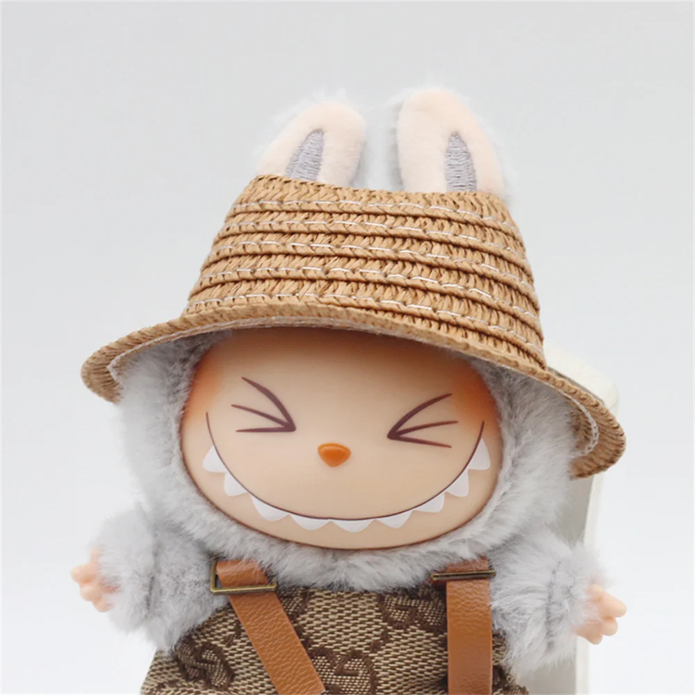 17cm Ropa Labubu 러블리 미니 인형 의류 복장 액세서리 용 컬러 빈 밀짚 모자