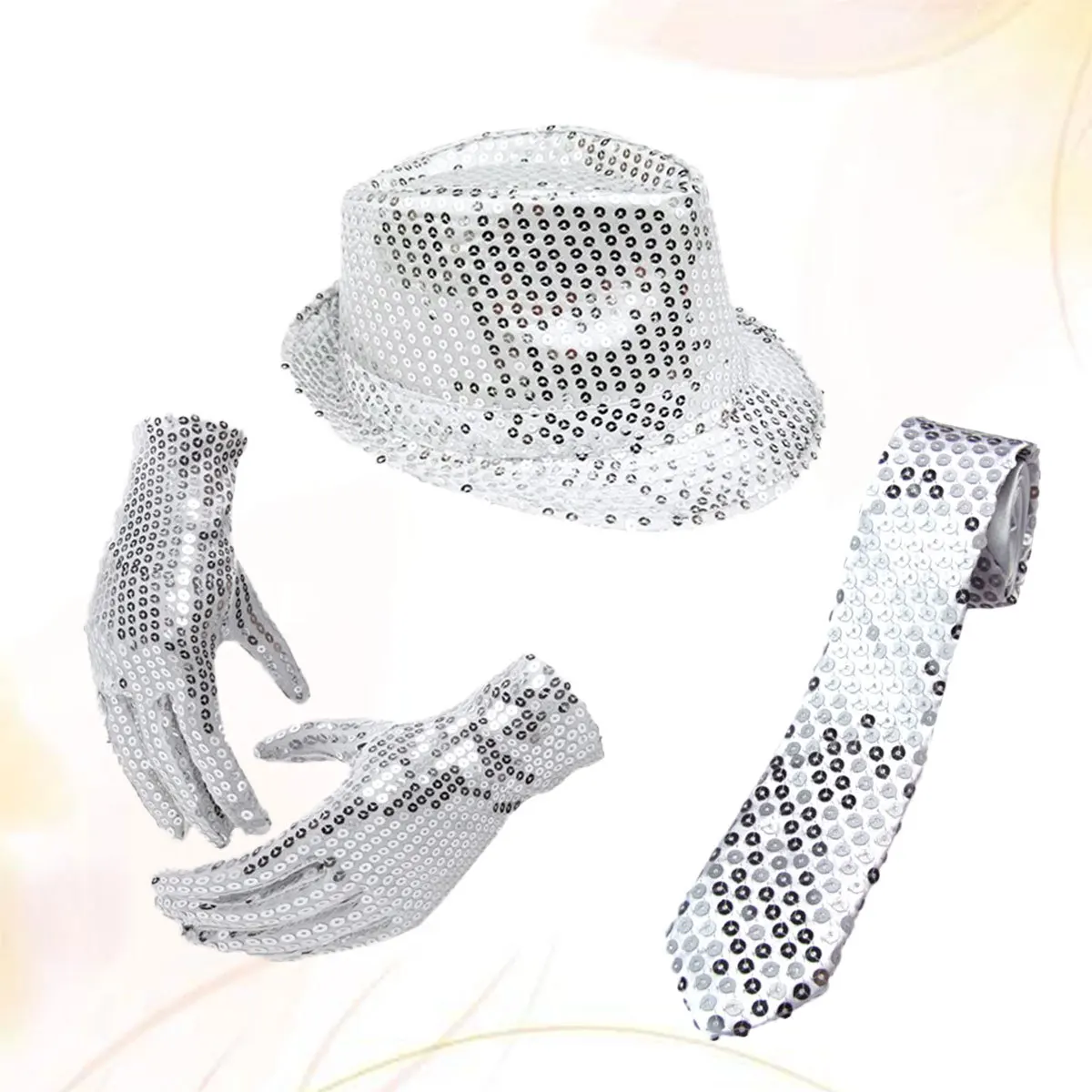 3 stks pailletten accessoires sets zilveren hoed stropdas handschoen voor kinderen volwassenen lichtgewicht draagbare dansvoorstelling kostuum jazz kleding
