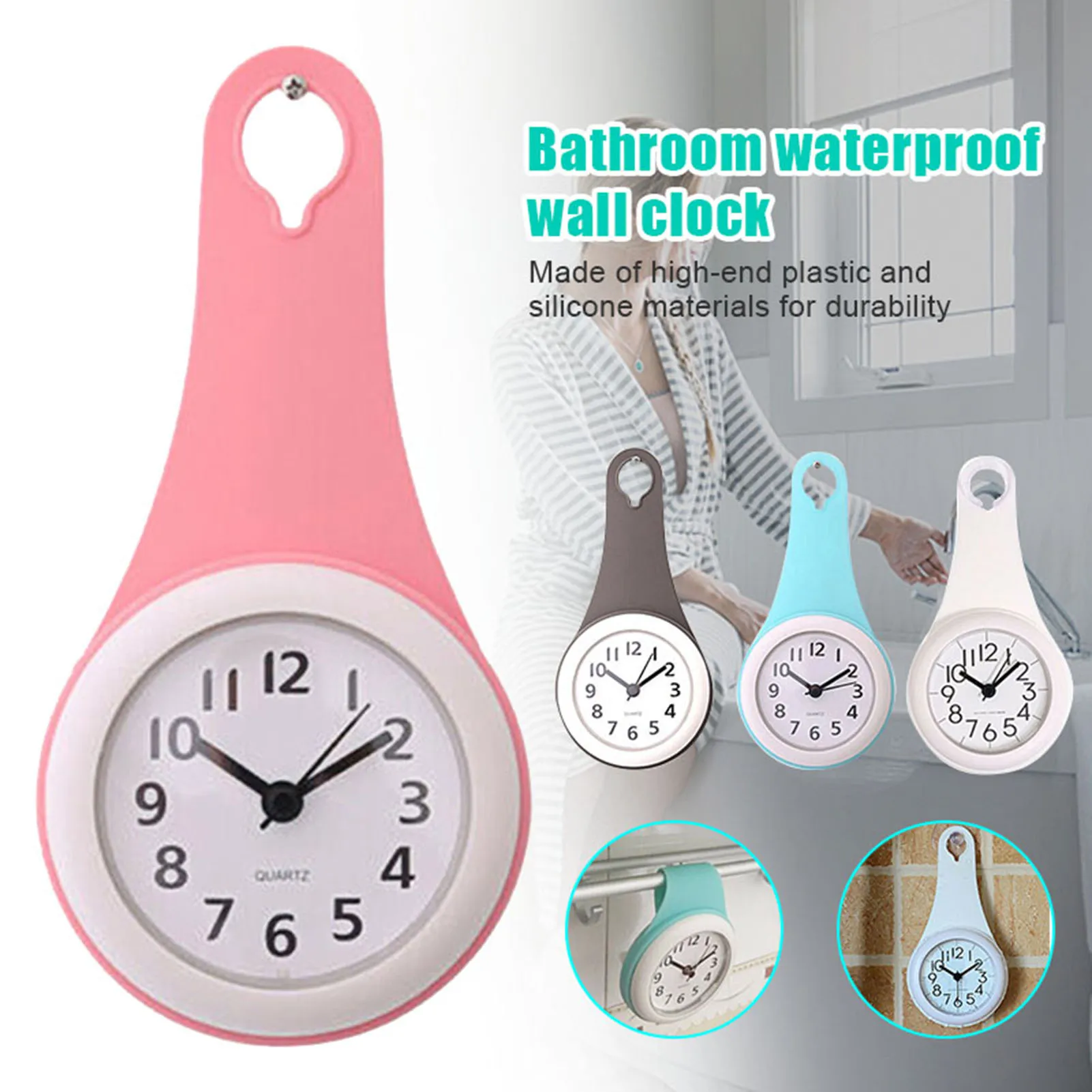 Silicone Wall Clock for Bathroom Home Adults Waterproof Silent Modern Decorative Timepiece Suction Cup Hanging Clock Durable