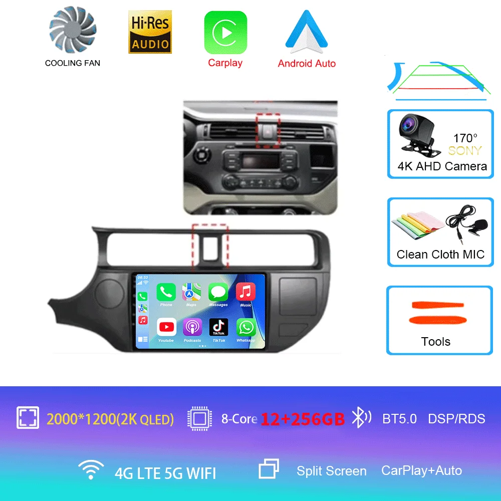 Android 16 Carplay Auto voor Kia RIO 4 K3 2011 2012 2013 - 2017 autoradio multimediaspeler navigatie GPS geen 2Din 2 Din