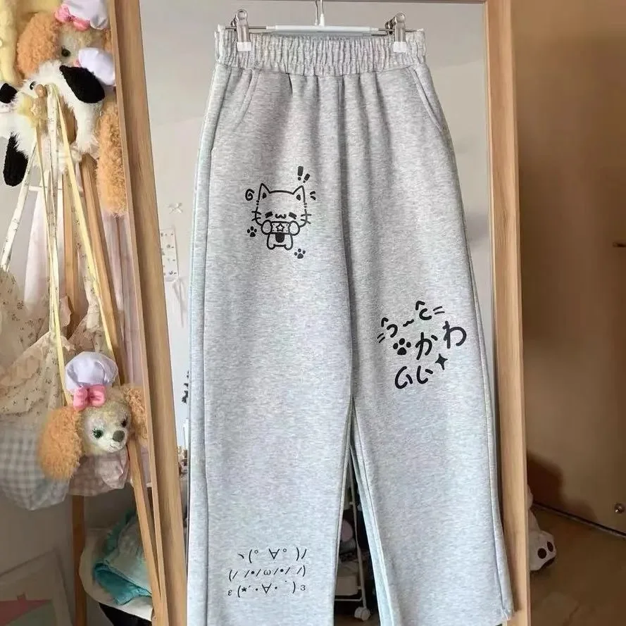 Japanese Subculture Slim-fit Short Sleeve Thin Jacket Women Cute Cat Print Top Cotton Zip Cardigan Elastic Waist Casual Pants
