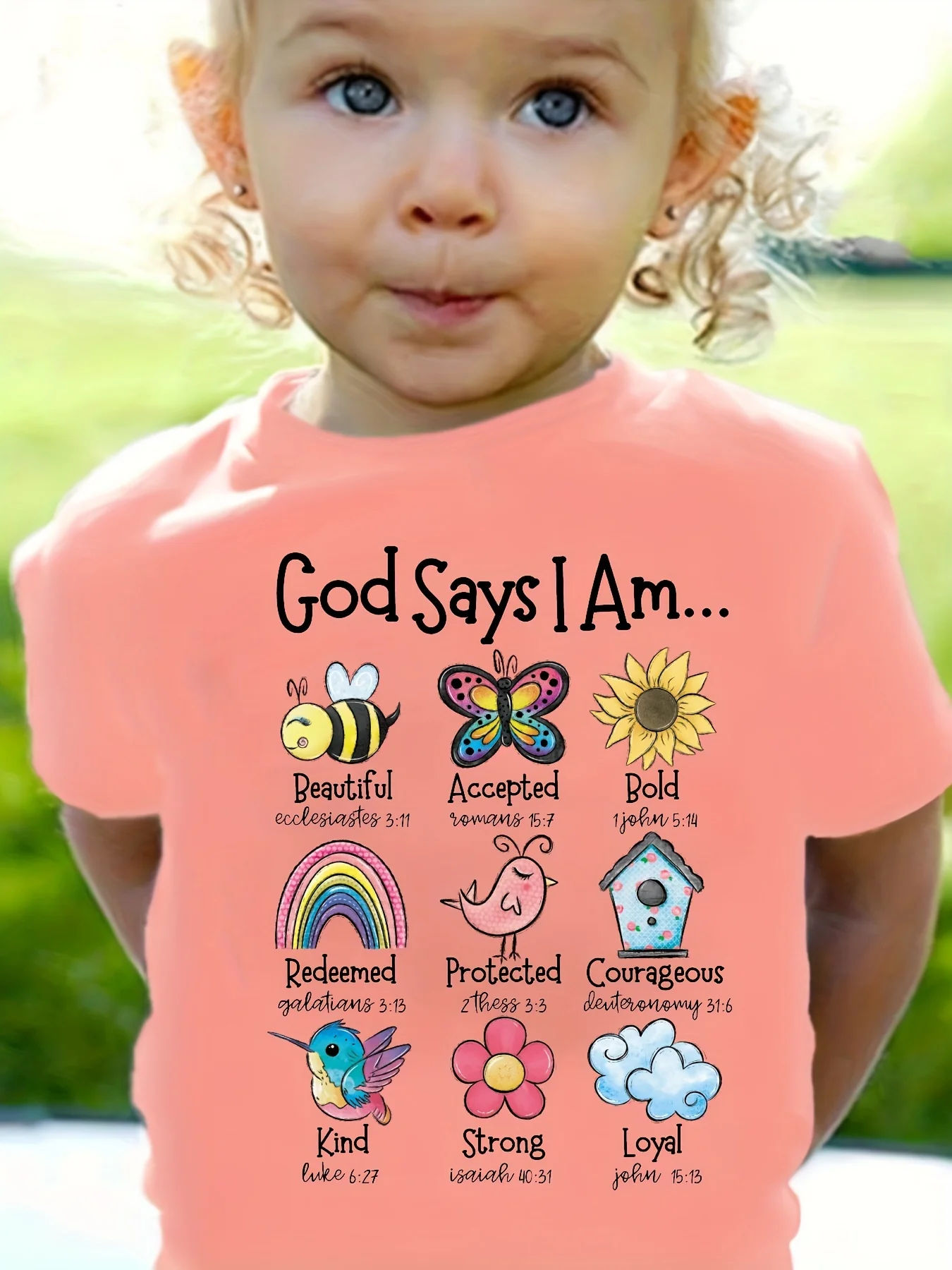 

God Says I Am Beautiful Bold Graphic Print T-Shirt Short Sleeve Kawaii Neck Short Sleeve Top Fashion For Kids T Shirt