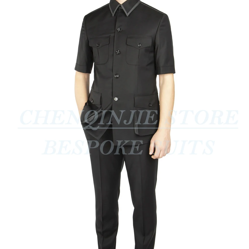 SILIWEYA Moda Manica Corta Abiti da Uomo Elegante Stand Risvolto Slim Fit 2 Pezzi Giacca Pantaloni Set Abbigliamento Maschile Personalizzato Blazer