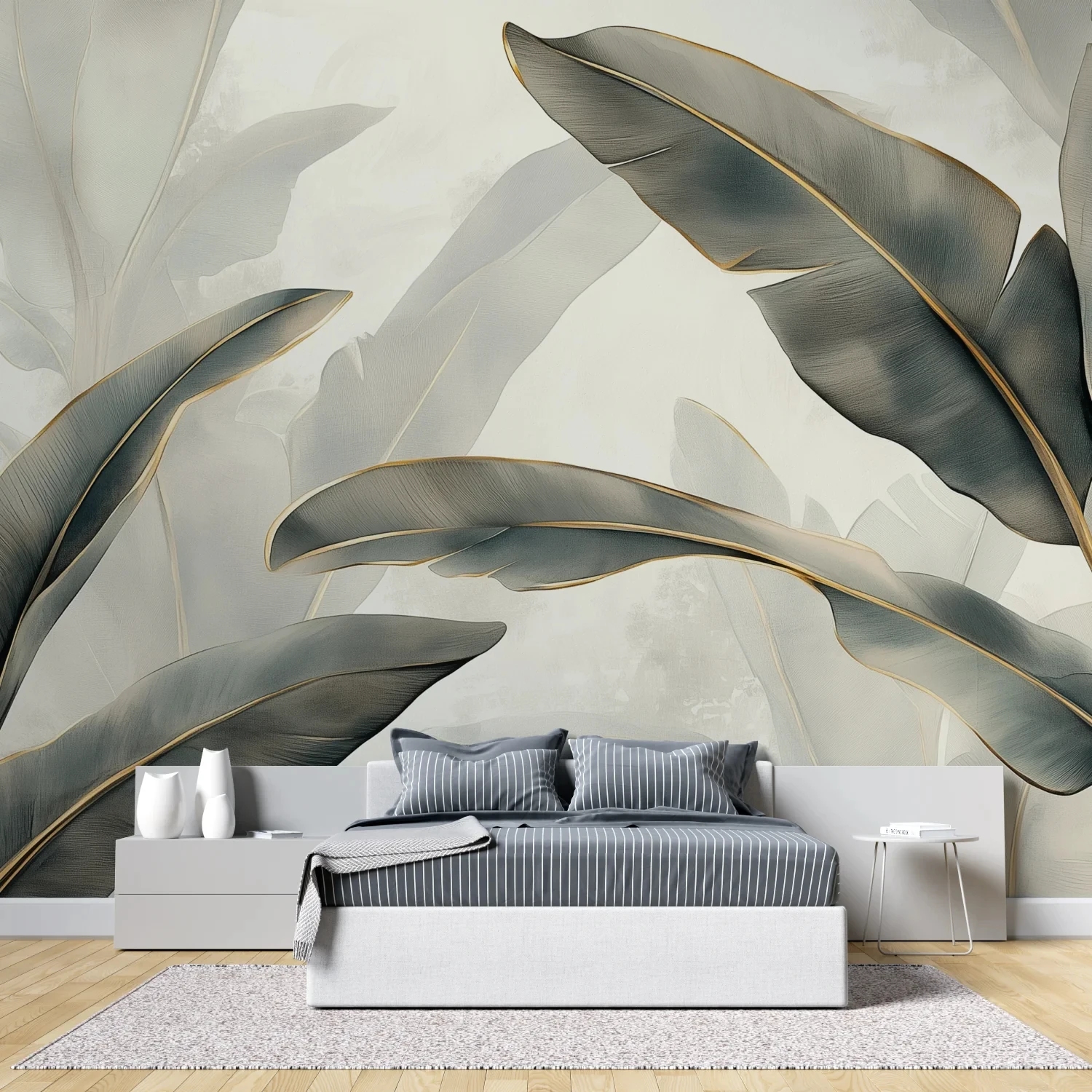 Rainforest Plant Leaf Mural Custom Wallpaper Black and White Leaf Mural Home Decoration Banana Leaf Flower Plant Wall Sticker