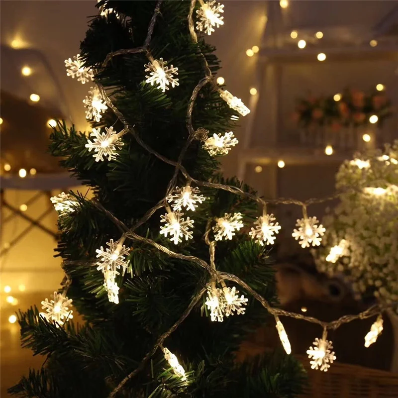 10M 80LEDs Snowflakes Christmas Garland String Lights USB/Battery Powered Fairy Lights for Home Garden Party Wedding Decoration