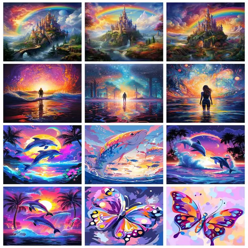 RUOPOTY Painting By Numbers Rainbow Castle Acrylic Paint Paintings Painting House DIY Crafts By Numbers Oil Pain Decor For Home