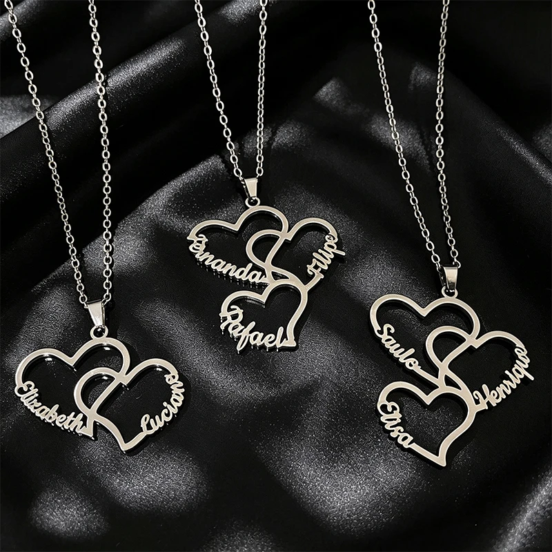 Family Members Couples 1-5 Names Personalized Heart Shape Necklace Woman Girls Name Customized Pendant Necklace Jewelry Gift