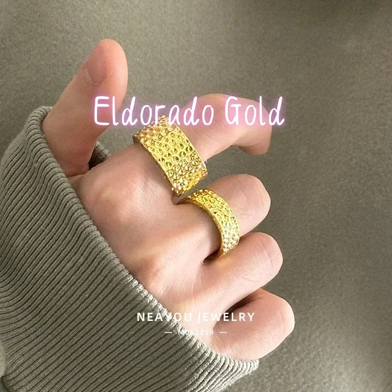 Eldorado Gold  9999 Real Gold 24K Niche Premium Sense Retro Personality Bump Polka Dot Ring Men's Hammer Ring