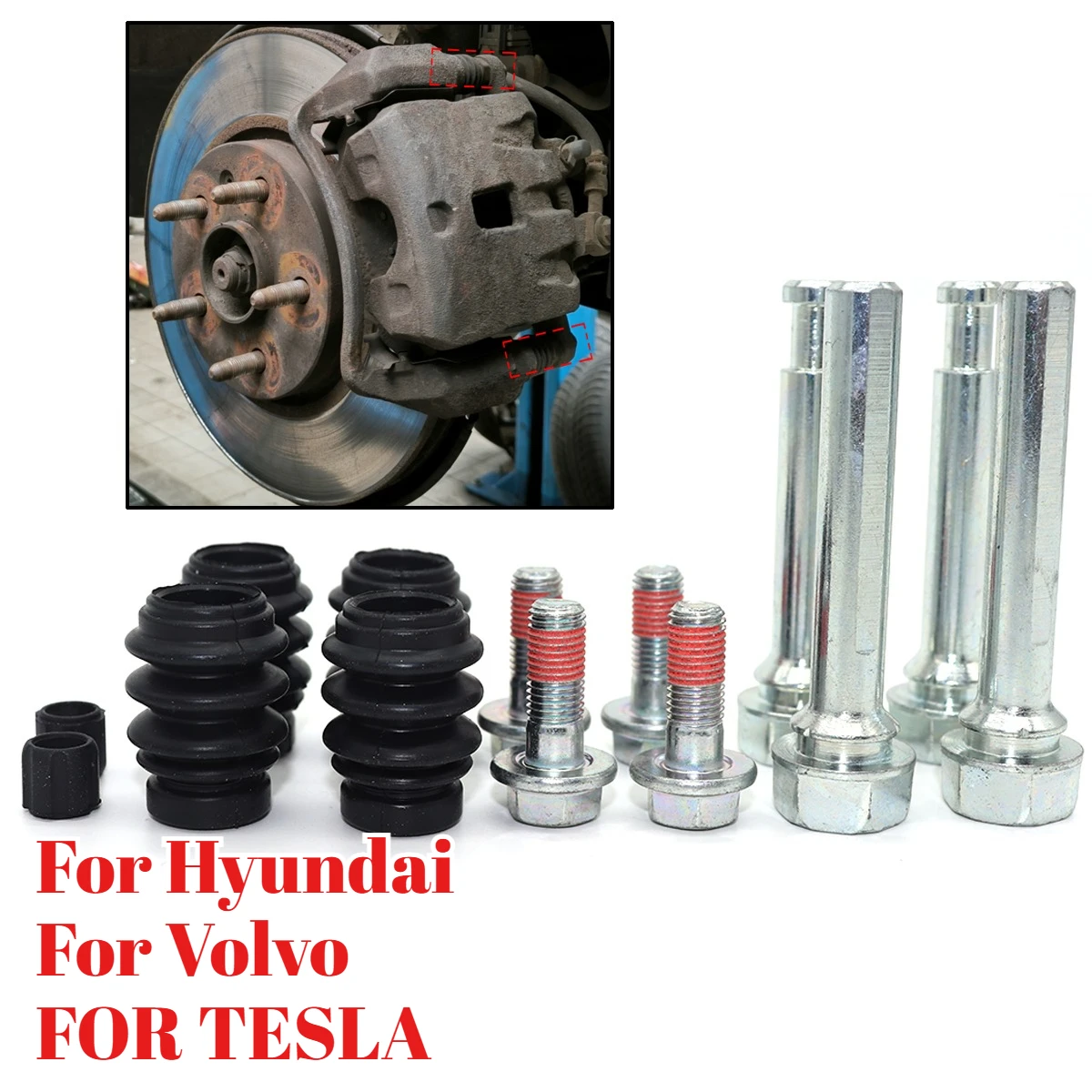 

Left Rear Right Brake Caliper Cylinder Slider Guide Pin Housing Bushing Boot Seal Kit For VOLVO XC40 HYUNDAI I40 TESLA MODEL S