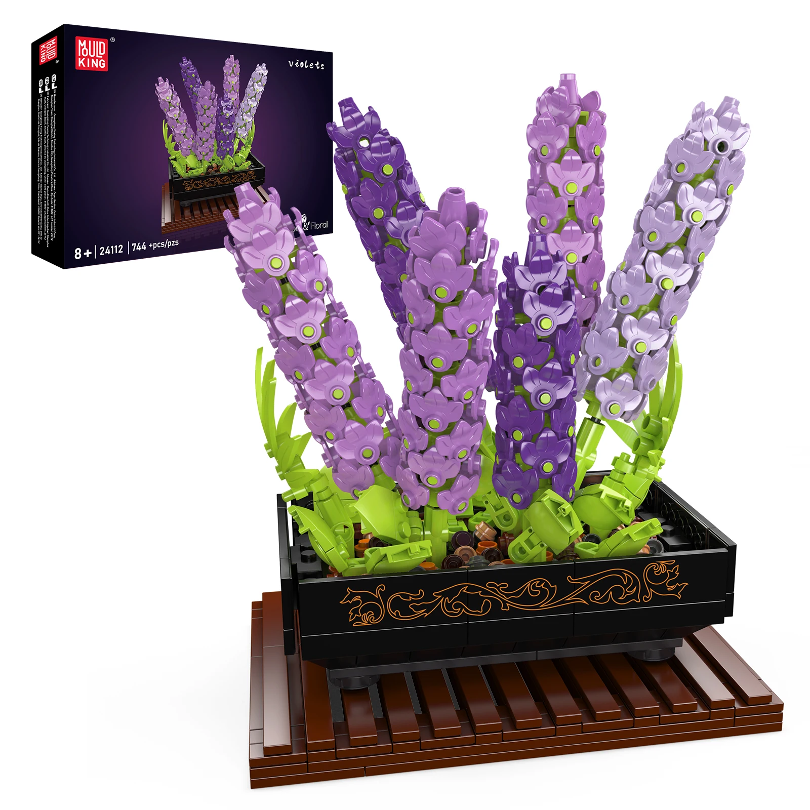 

MOLD KING 24112 фиолетовый букет цветов, модель растения в горшке, строительные блоки, 744 шт., игрушки для подруги, подарок на день рождения, Рождество
