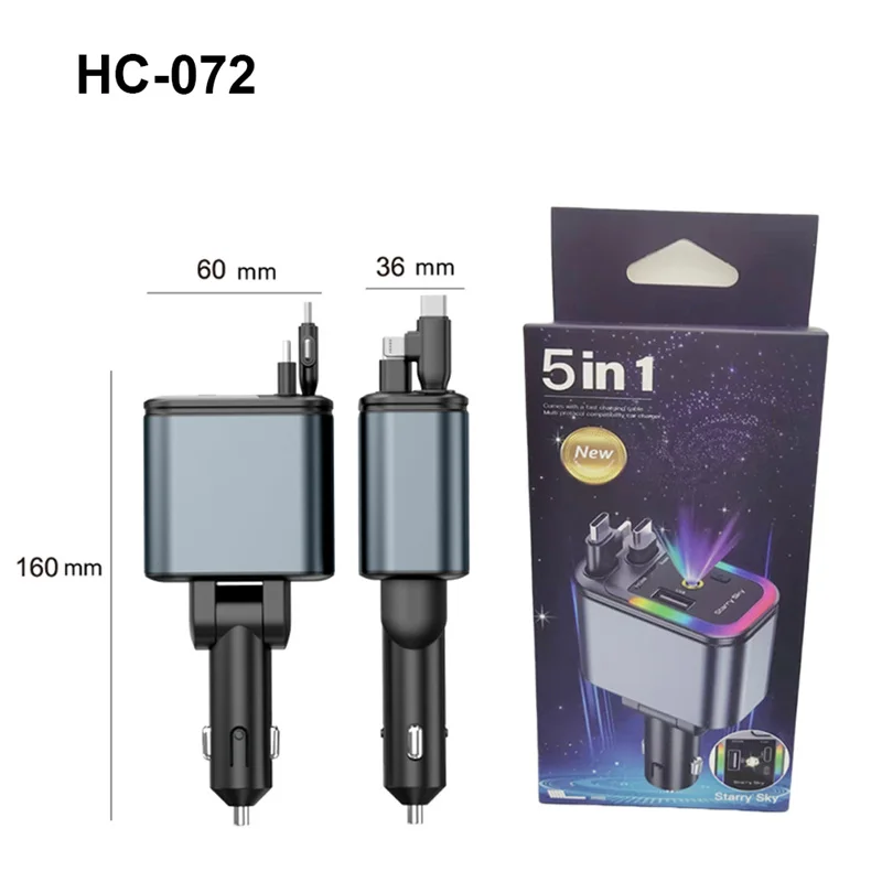 180 W 5 in 1 intrekbare autotelefoonoplader RGB sterrenhemellicht voor PD/QC3.0/SCP/VOOC/FlashCharge/AFC/FlashCharge Protocollen Telefoon
