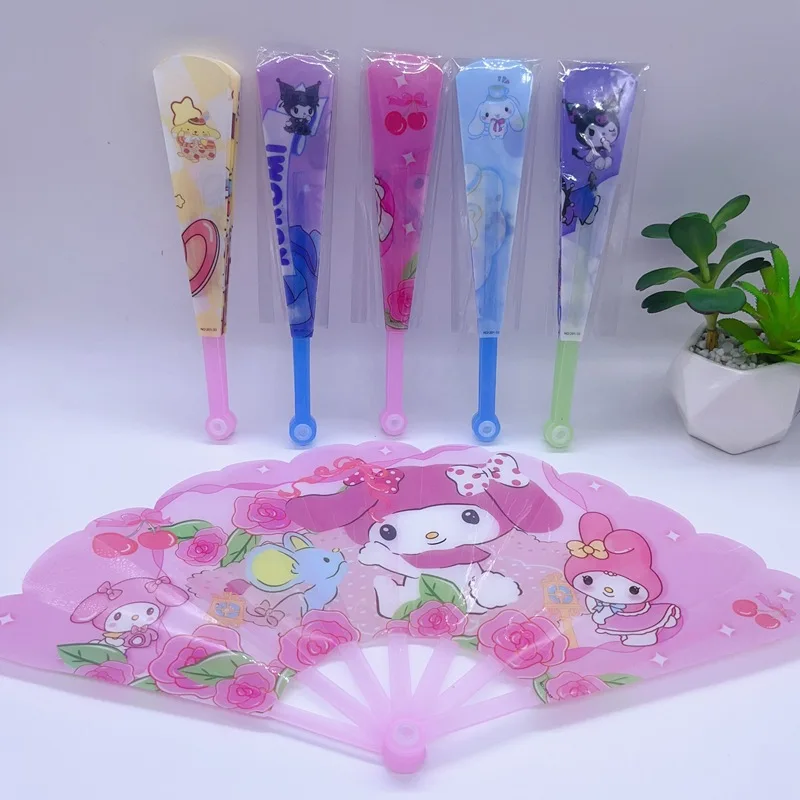 50pcs Sanrio Folding Fan Kuromi Melody Cinnamoroll Cartoon Hand Crank Cool Fan Student Kids Summer Portable Plastic Folding Fan