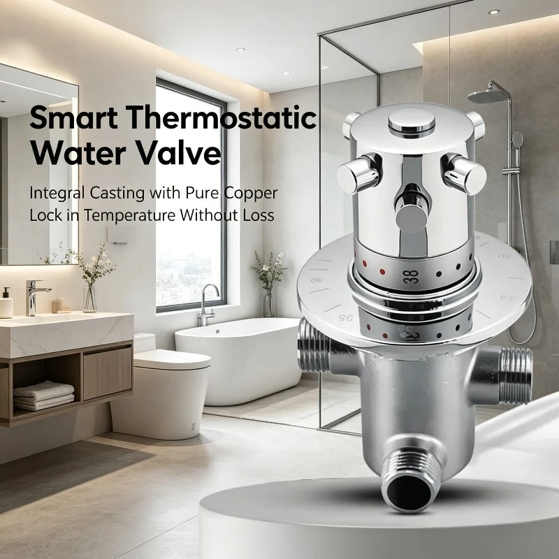 Thermostatic Mixing Valve Wall Mounted Shower Tap Automatic Temperature Control Fitting For Bathtub Shower Panel Bathroom view 5
