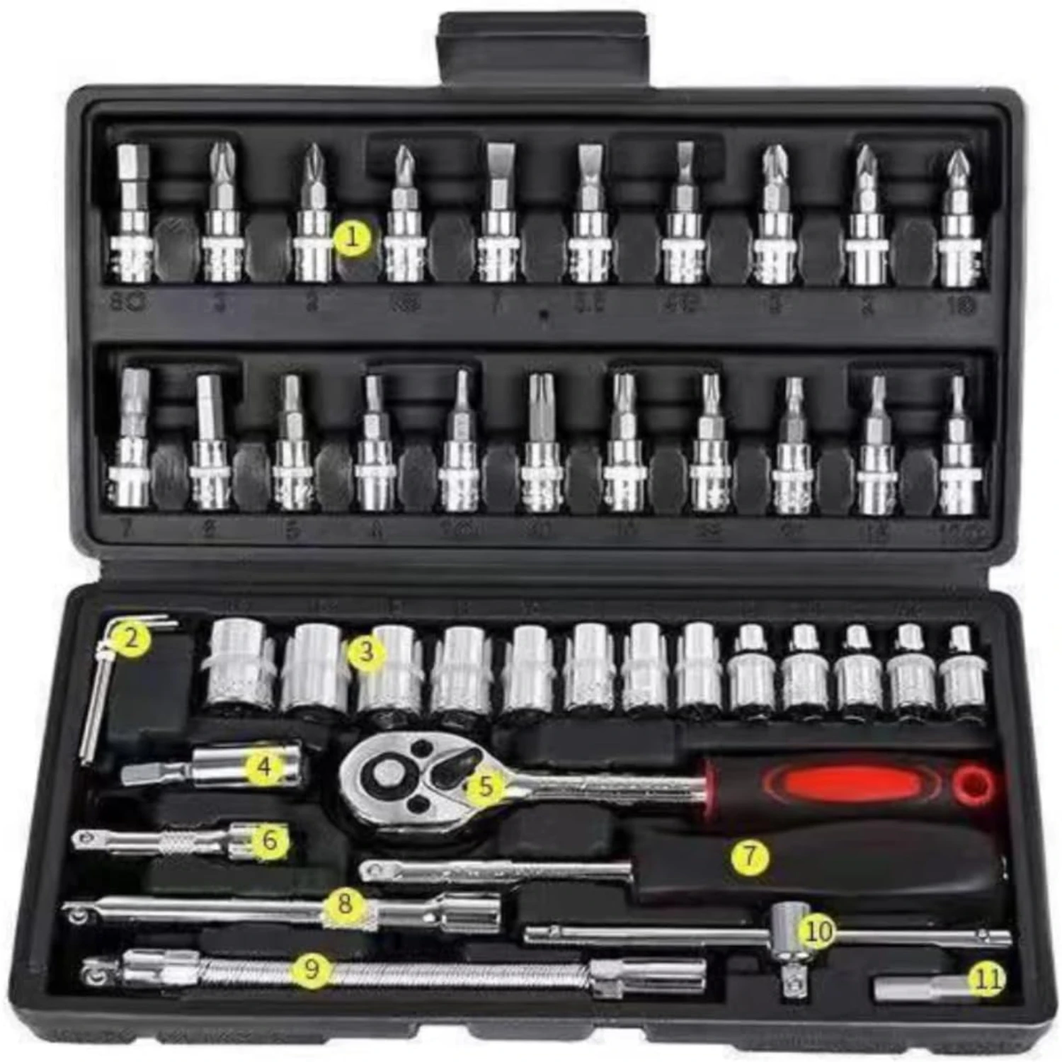 Durable and Versatile 46-Piece Professional Auto Repair Tool Set with Socket Wrench and Fly Ratchet Wrench for Long-Lasting Repa