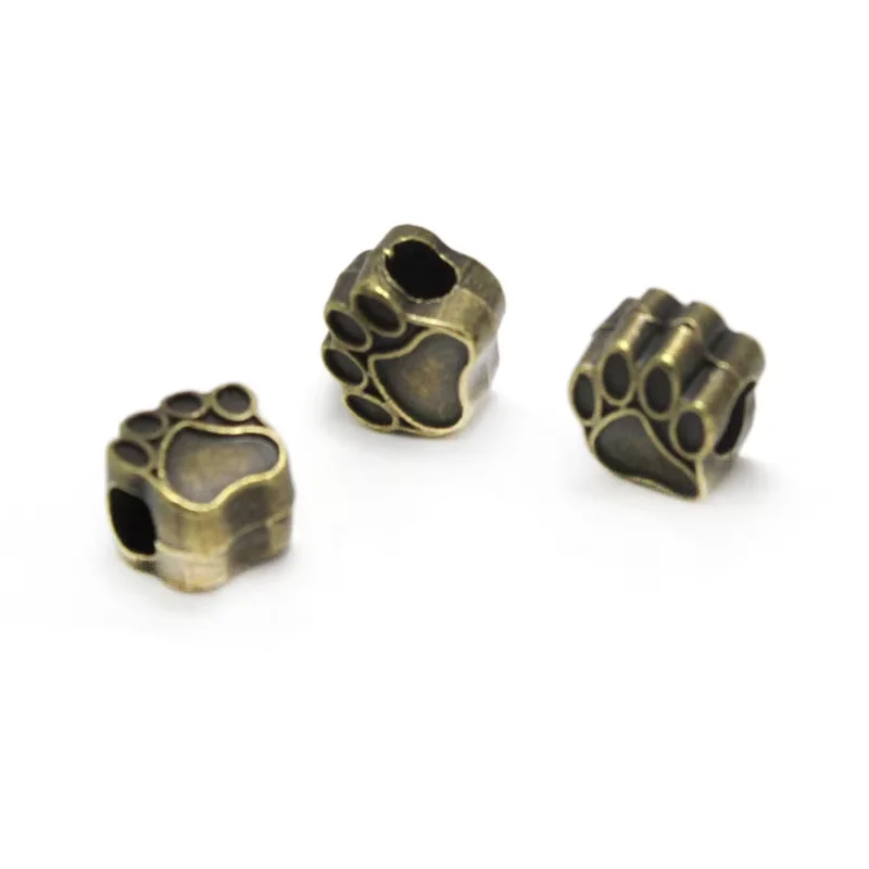 10 Stück/Los Antik-Silber-Bronze-Metall-Perlen, handgefertigt, mit großem Loch, 4,5 mm, Hundepfote/Bärenpfote-Perlen-Charms für die DIY-Schmuckherstellung – Detail 2