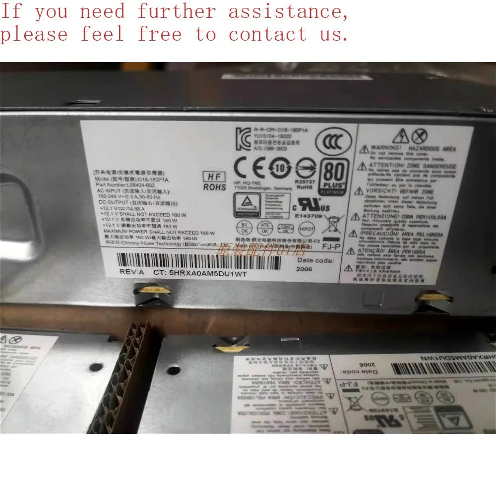 For HP PCH018 L07658-004 6 + 4 Pin Small Power Supply Rated 180W 80 Platinum Guaranteed for 3 Years