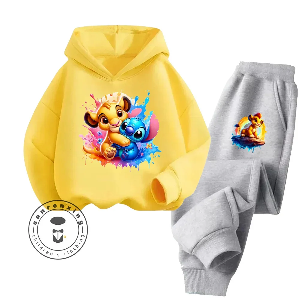 The Lion King Set di pantaloni con cappuccio a maniche lunghe in puro cotone disegni di cartoni animati perfettamente morbidi per bambini autunno