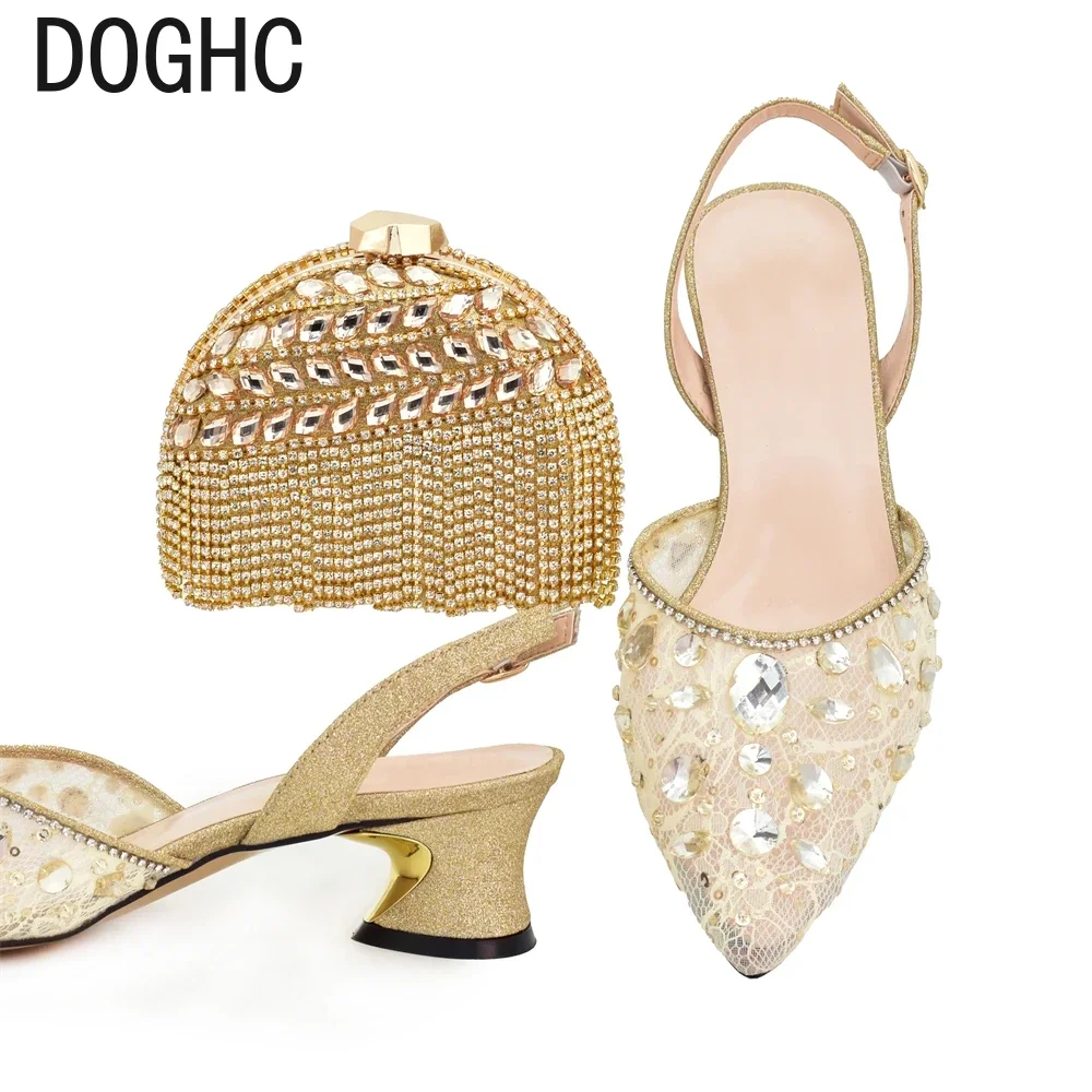 

New Design Select Lace and Big Rhinestones Are Sexy Shoes and Bag Beautiful and Mature Style Shoes and Bags for Wedding Party