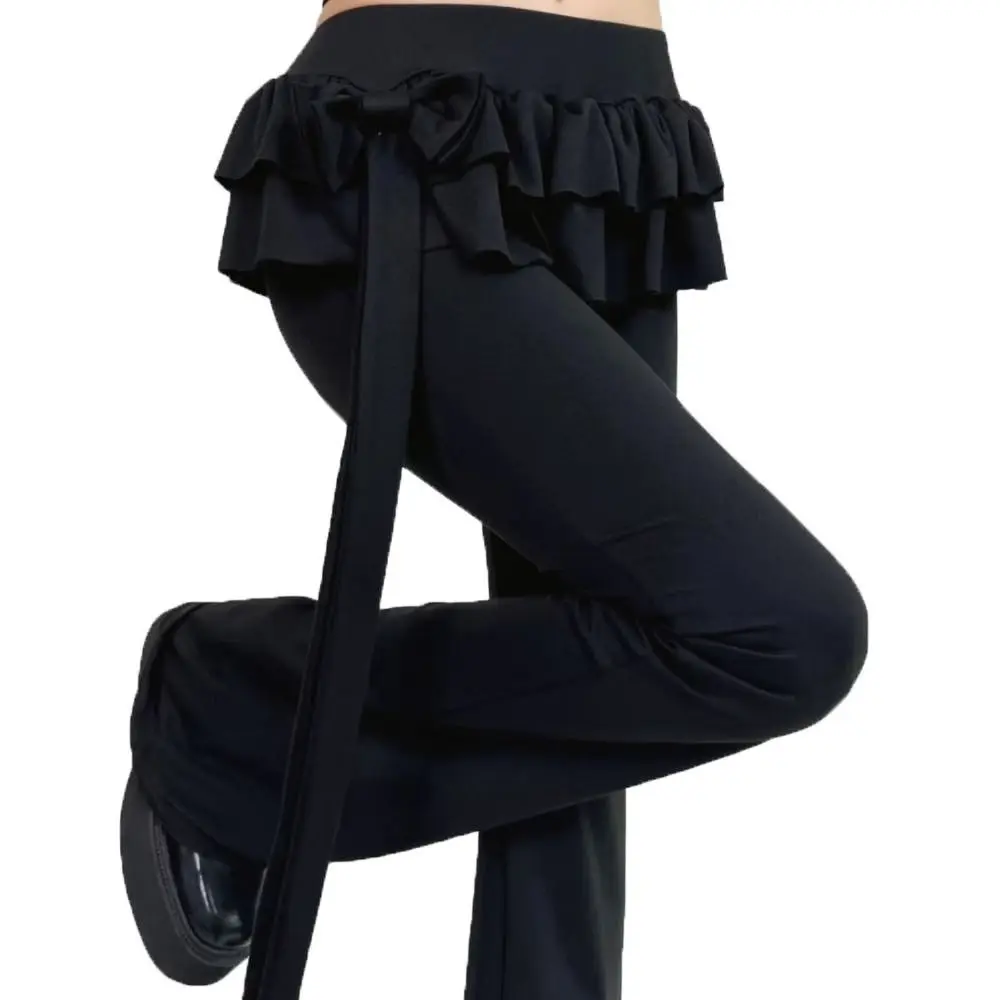 스위트 아이스 실크 앞치마 스커트 플레어 팬츠 Y2K 로우 웨이스트 캐주얼 팬츠 여성용 시크 슬림핏 벨보텀 트라우저