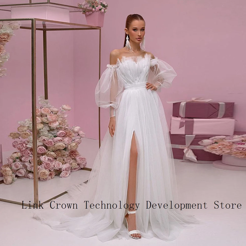 

Charming Strapless Wedding Dresses with Pleat 2024 Summer Full Sleeve Bridal Gowns for Women New Soft Tulle Vestidos De Novia