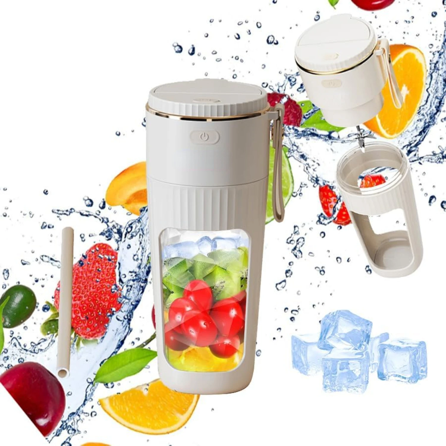 Portable Blender 3000mAh - Long Lasting 15s Juice - 10-Leaf Cyclone Blade - 11.5oz Capacity - Ice Crushing - Wireless Juice Extr