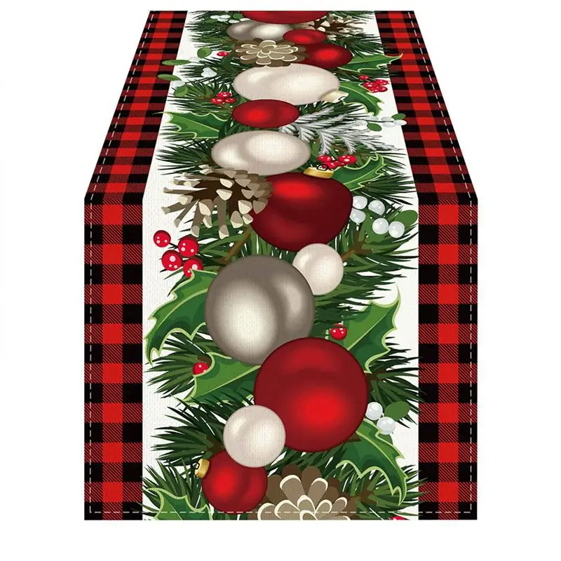SEWS-6X Linen Red And Black Check Plaid Christmas Table Runner 72 Inches Long Seasonal Winter Christmas Table Decoration
