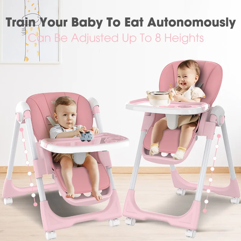 

Sejoy Складной стульчик для кормления для детского обеденного стола с регулируемой спинкой, подставкой для ног, подносом и высотой сиденья с колесиком 6-36 месяцев