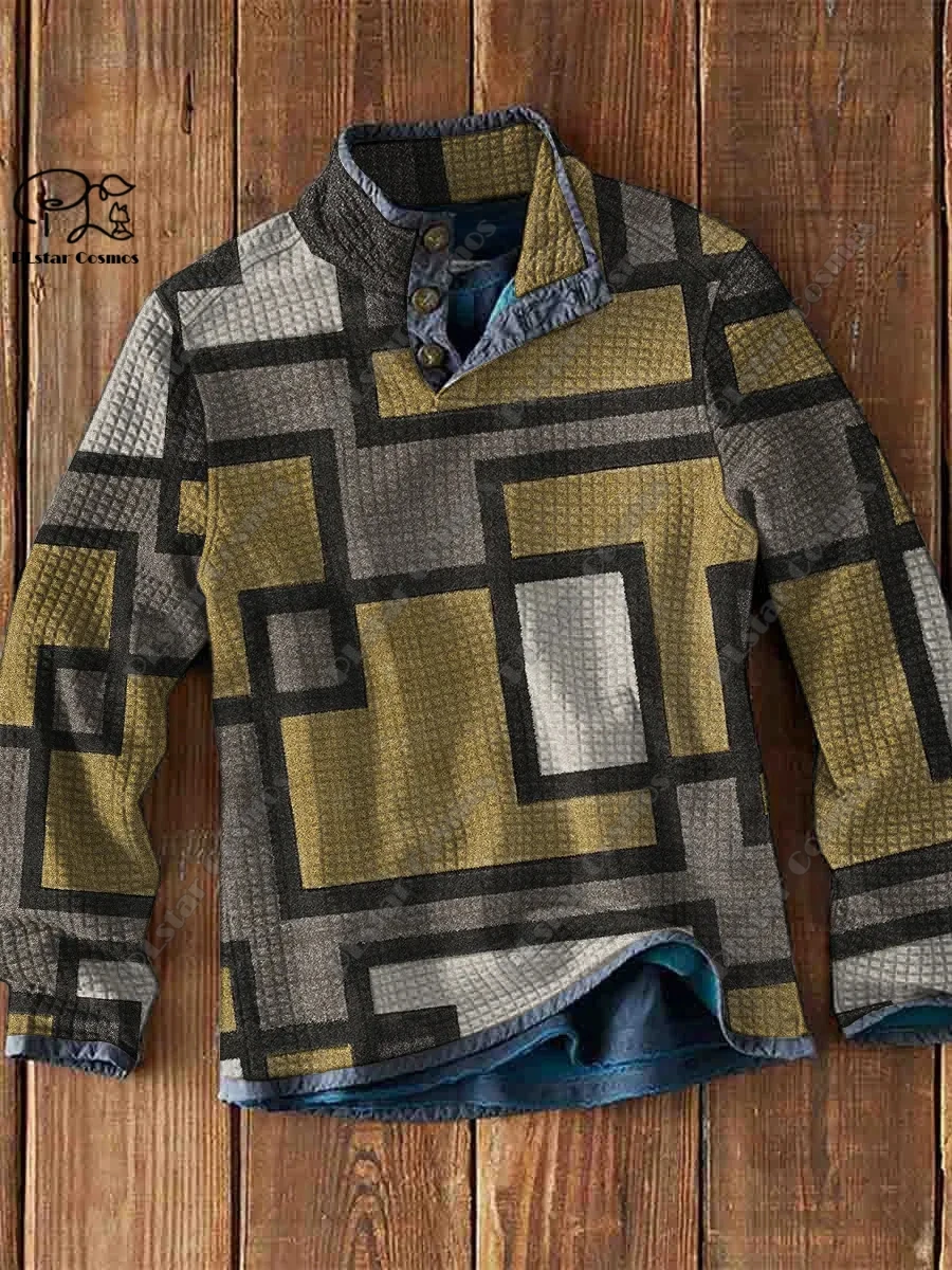 PLstar Cosmos new 3D printing tribal retro pattern series warm stand collar sweater Polo street casual unisex winter Polo L-5