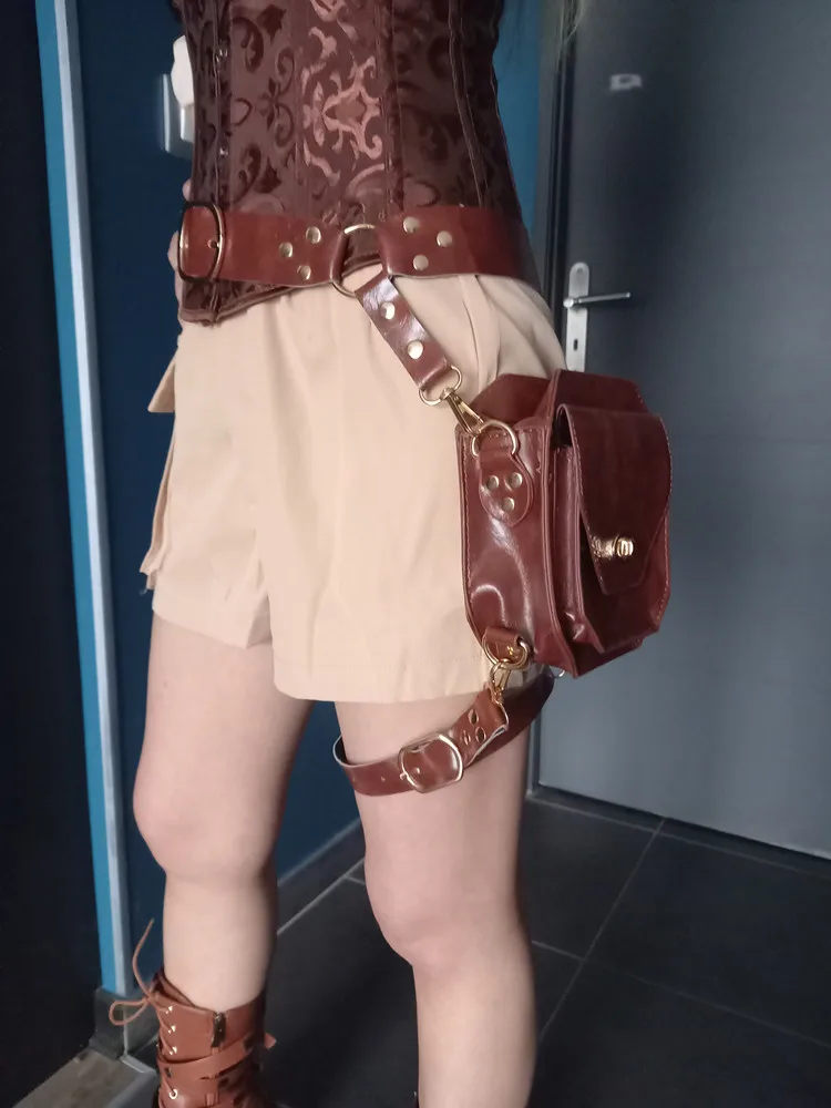 Steam Punk Retro PU Waist Bag Hip Packs For Women's Crossbody Cross Multi-function Outdoor Leg Phone Pouch Fanny Pack Belt Bag