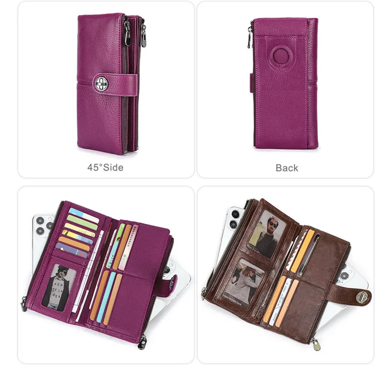 YKOSM Lange Frauen Airtag Brieftasche Luxus Echtes Leder Zipper Geldbörse Dame RFID Blocking ID Kreditkarte Tasche Anti-verloren karte Halter – Detail 12