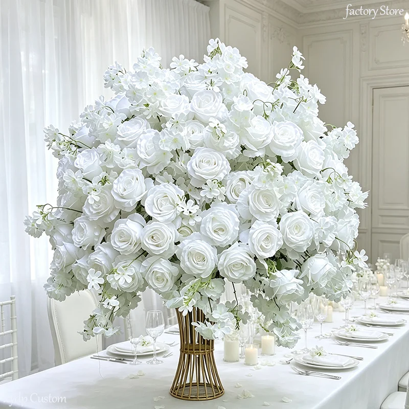 30-90CM Luxuriöses Weißes Rosen-Kunstblumen-Arrangement Hochzeitstisch-Mittelstück Große Seidenblumen für Party-Events und Heimdekoration – Detail 6