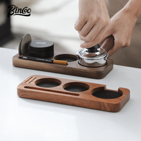 Bincoo Coffee Powder Press Hammer Tamper Base Set Universal Solid Wood Pressed Powder Pad Distributor Storage Board 51mm 58mm