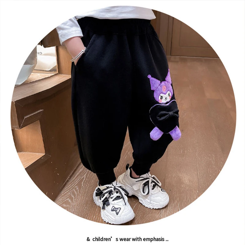 Girly Heart Kawaii Kuromi Sanrio Anime Sweatpants Spring Autumn Cute Cartoon Children Long Trousers Clothes Gifts for Kids