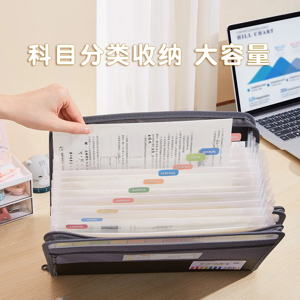 Accordion File Organizer with Safe Zipper, 13 Pocket Expanding File Folder with Front Pencil Pouch, School Office Supplies 3