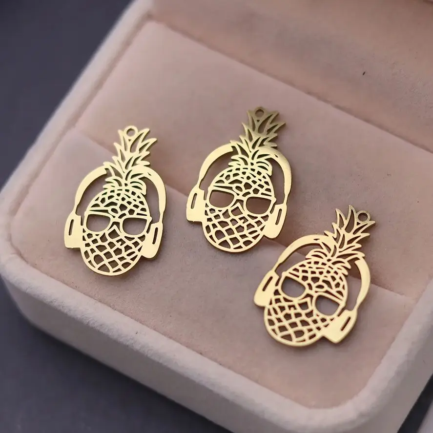 

3pcs Trendy Headset Pineapple Superhero Headshot Charms Stainless Steel Pendant for Jewelry Making Earrings Keychain Findings