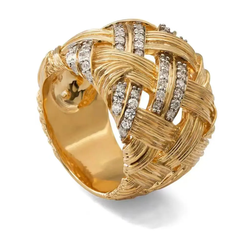 Retro-Ring aus Kupfer mit geflochtenen Elementen und künstlichen Edelsteinen besetzt. Damen-Schmuckring Geeignet für Formelle Anlässe.
