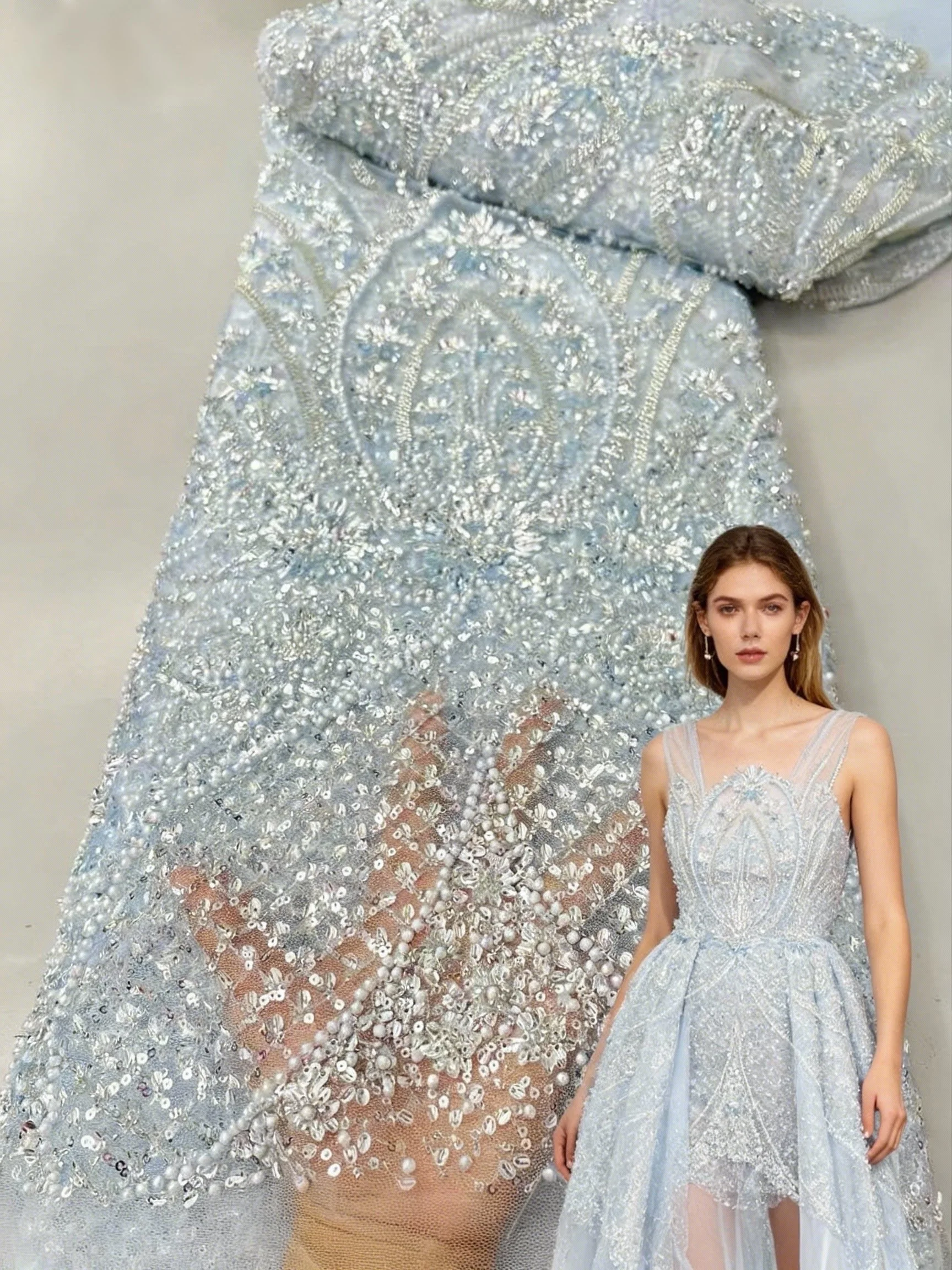 

Nigerian Beaded Embroidery Lace 2026 High Quality French Net Sequins Tulle African Lace Fabric for Luxury Wedding Party Women