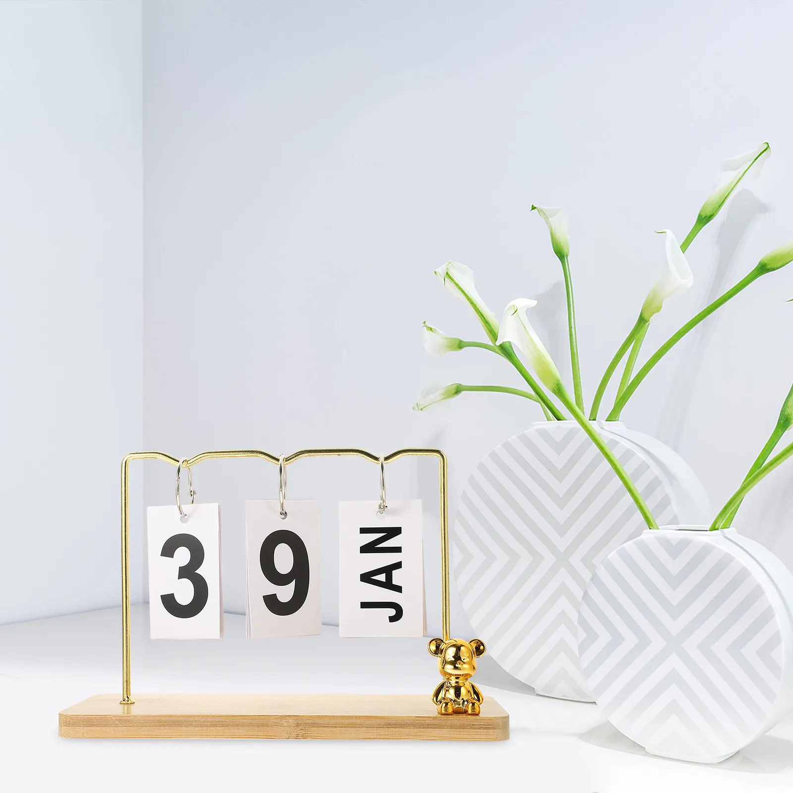 Standing Desk Calendar Rustic Wooden Reusable Flip Calendar for Home Office Decor Perpetual Tabletop Decoration