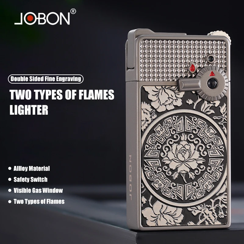 

JOBON Two Kinds Flame Lighters Double-sided Engraving Craftsmanship Visual Gas Window 12mm Body Thickness Safety Latch Design
