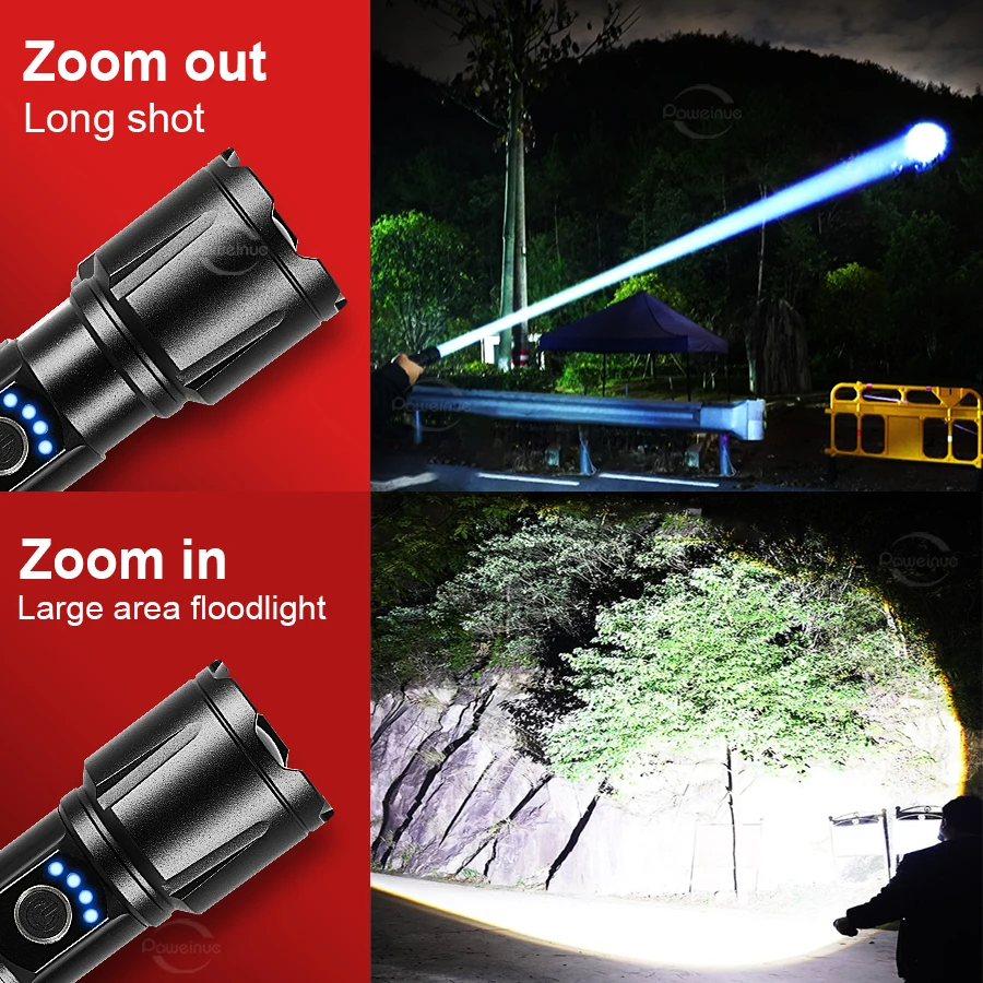 Imagem -02 - Poderosa Tocha 100000lumens Zoom Longo Alcance 3000m Recarregável Lanterna Led Super Forte Caça Acampamento Lâmpada Tática Mais