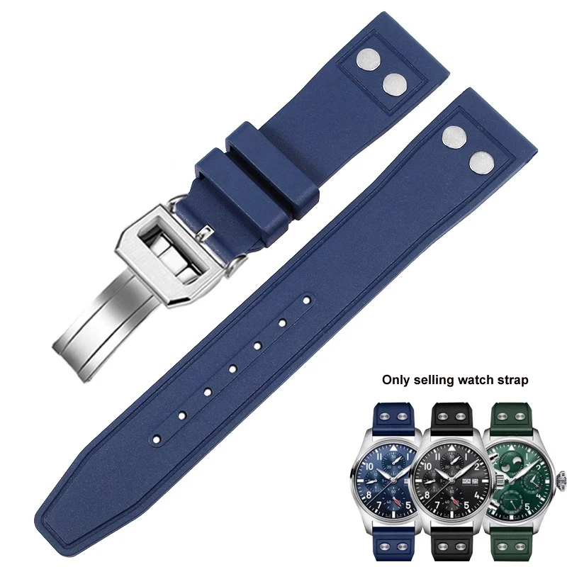 Nature Soft Fluororubber FKM Rubber Watchband For IWC Strap Big Pilot Portofino TOP GUN Watch Band With Rivet 20mm 21mm
