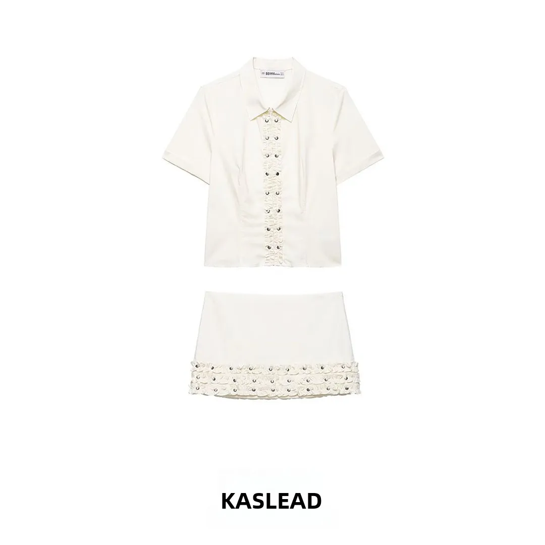 

KASLEAD New Women's Faion Set with Rivet Layered irts And ort Skirts Spring 2026 ort Sve Classic Workwear