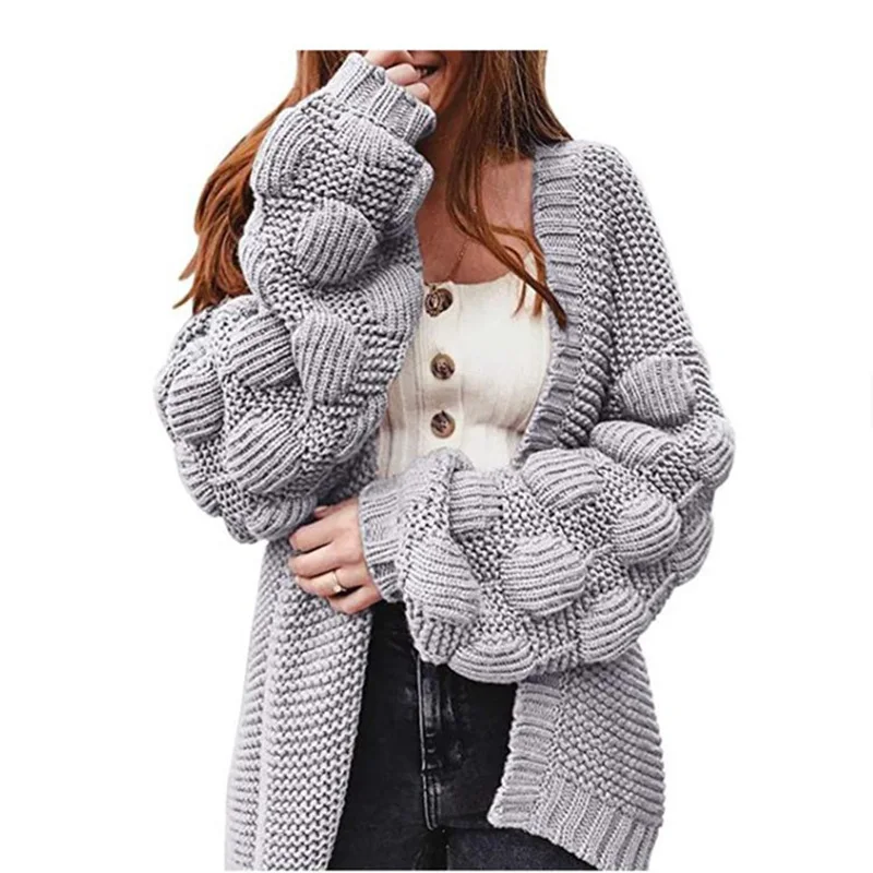 Europe and America Border Sleeve plus Size Sweater Women's Coat2024Autumn and Winter New Loose Coarse Yarn Knitted