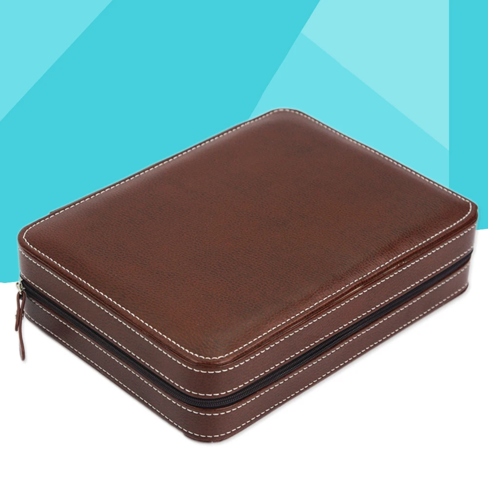 

8 Slots Watch Box Premium Leatherette Storage Box Portable Zippered Watch Case for Men or Women (Brown)