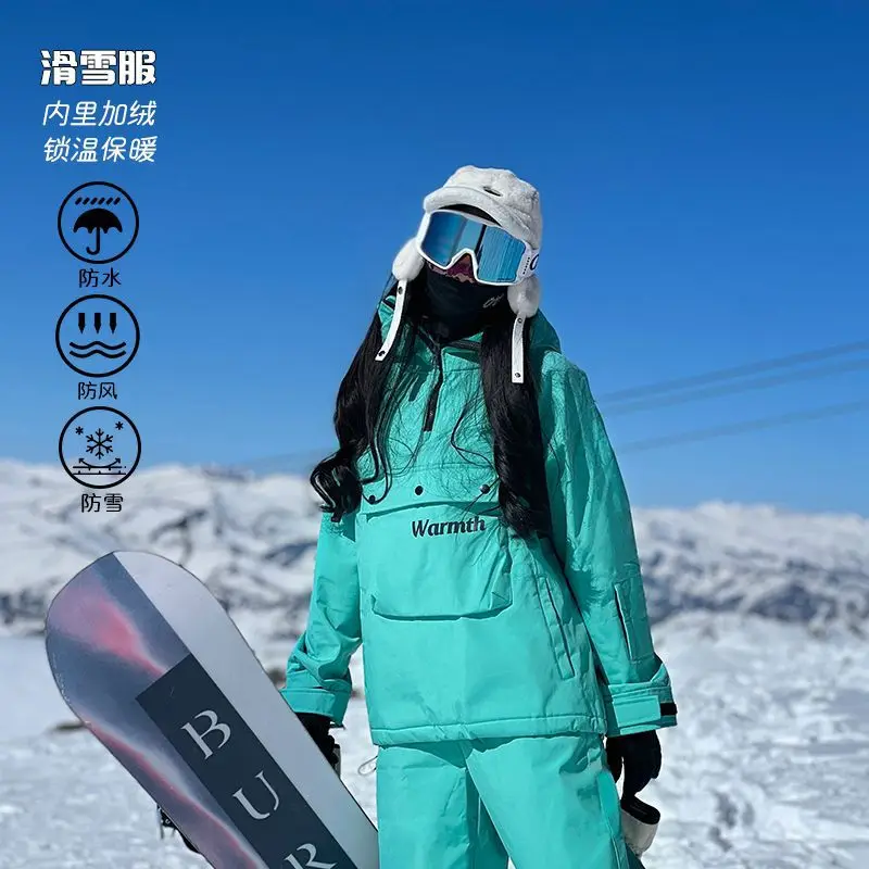 Waterproof Hooded Snowboard Jacket for Girls, Bright and Warm Coat, Thick Pile, Mountaineering Jacket