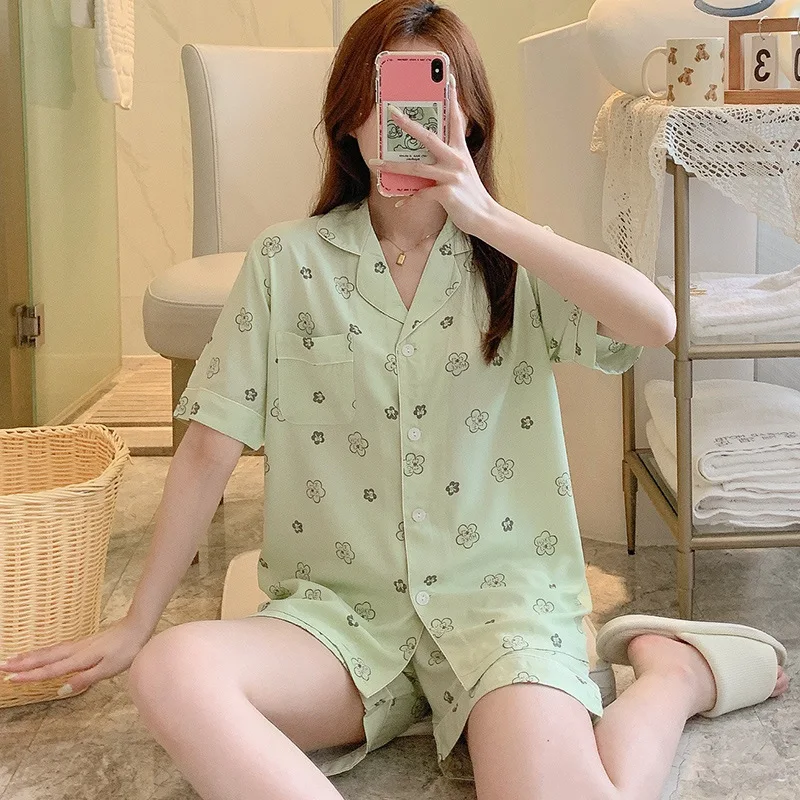 Pajama Pants Set Women's Clothing Homewear Cardigans Shorts Summer Thin Comfortable Casual Fashion Breathable Loose Large Size