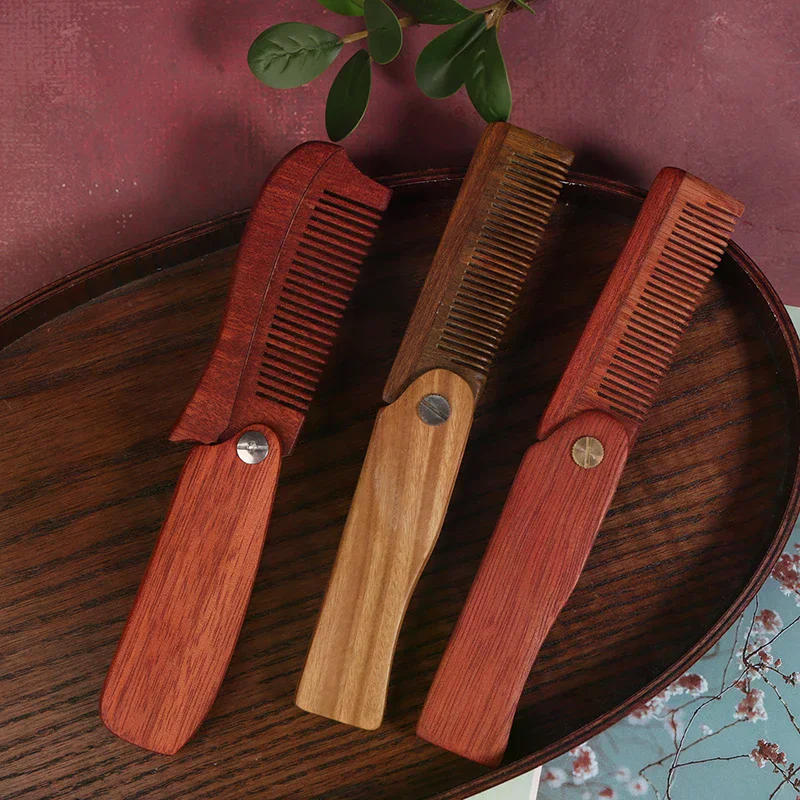Zakkam voor heren Opvouwbare houten baardkam Sandelhout haarkammen voor mannen Perfect voor gebruik met baardbalsem