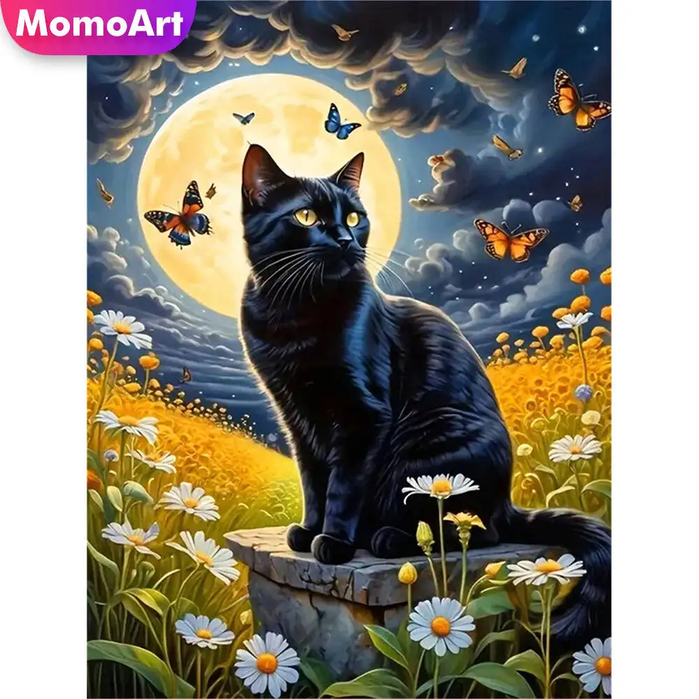 Momoart Katze Diamant Malerei Tier bunte Diamant Mosaik Bild Strass Mond Wand Dekor