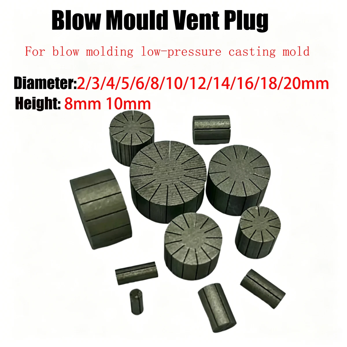 20pcs Blow Mold Air Vent Plug 0.2mm Gap 2mm-20mm Dia 8mm Height Mold Exhaust Plug for Plastic Molding